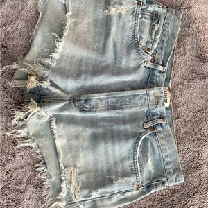 AGOLDE Light Blue Distressed Denim Shorts